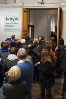 Fra åpning av utstillingen Avtrykk. Tresnitt fra fem århundrer. Foto: Børre Høstland, Nasjonalmuseet